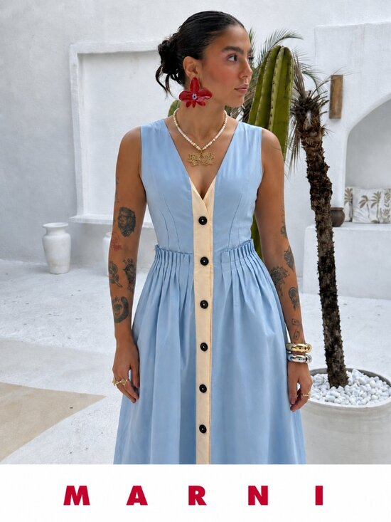 Marni Dresses & Skirts - Marni Sky Blue Button Front Midi Dress Sleeveless Cotton Poplin EU M